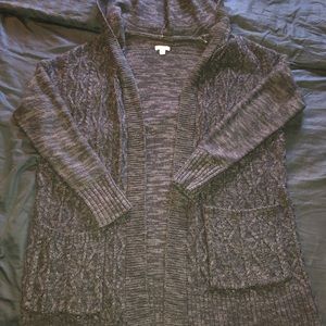 Merona knee length sweater with pockets and hood